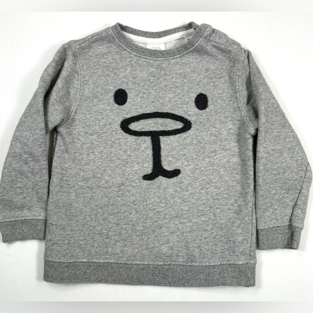 ZARA Baby Bear Face Sweatshirt 3–4Y Gray Cozy Cute Minimalist Soft Comfy